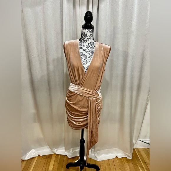 House of CB 'Farrah' Blush Velvet Gathered Dress - Picture 3 of 3